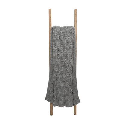 Classic Knot Light Grey Cotton Knitted Throw Blanket (50 in x 66 in)
