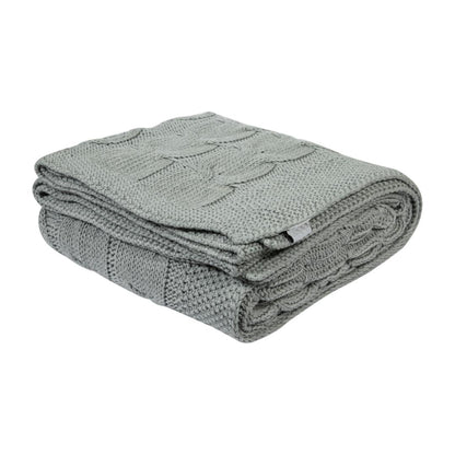 Classic Light Grey Cotton Knitted Throw Blanket (50 in x 66 in)