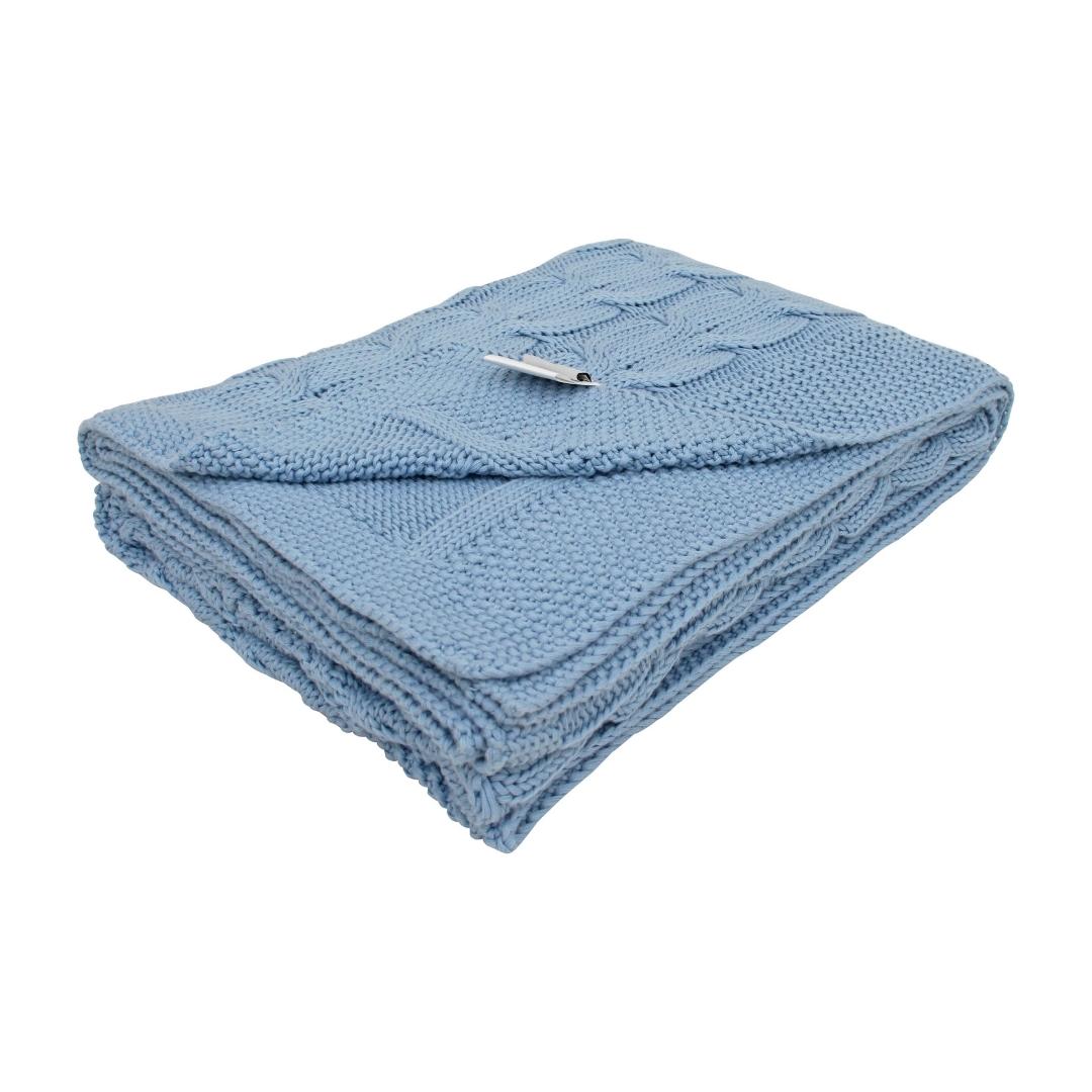 Classic Sky Blue Cotton Knitted Throw Blanket (50 in x 66 in)