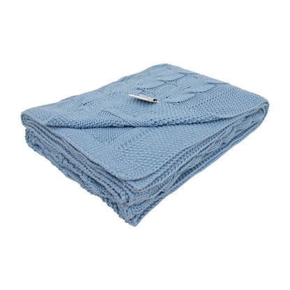 Classic Sky Blue Cotton Knitted Throw Blanket (50 in x 66 in)
