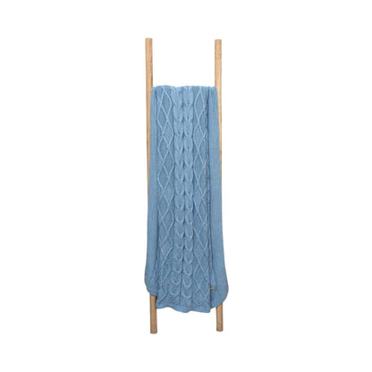 Classic Sky Blue Cotton Knitted Throw Blanket (50 in x 66 in)