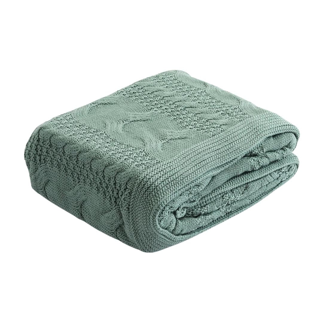 Classical Indus Blue Cotton Knitted Throw Blanket (50 in x 60 in)