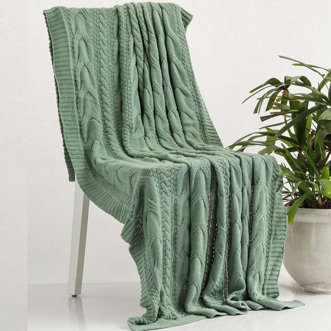 Classical Indus Blue Cotton Knitted Throw Blanket (50 in x 60 in)