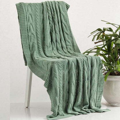 Classical Indus Blue Cotton Knitted Throw Blanket (50 in x 60 in)