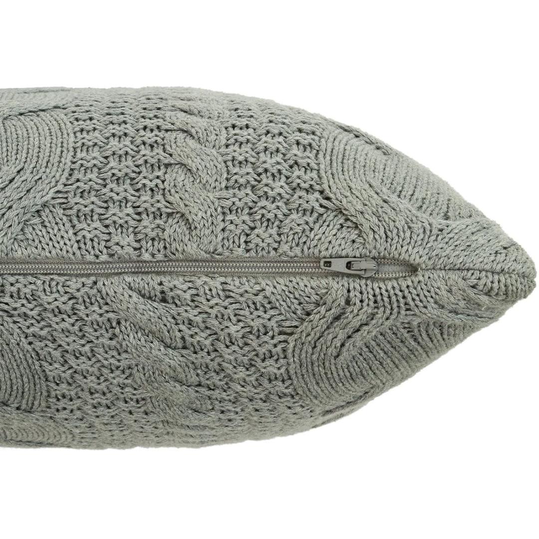 Classical Light Grey Melange Cotton Knitted Decorative Cushion Cover (18 in x 18 in)