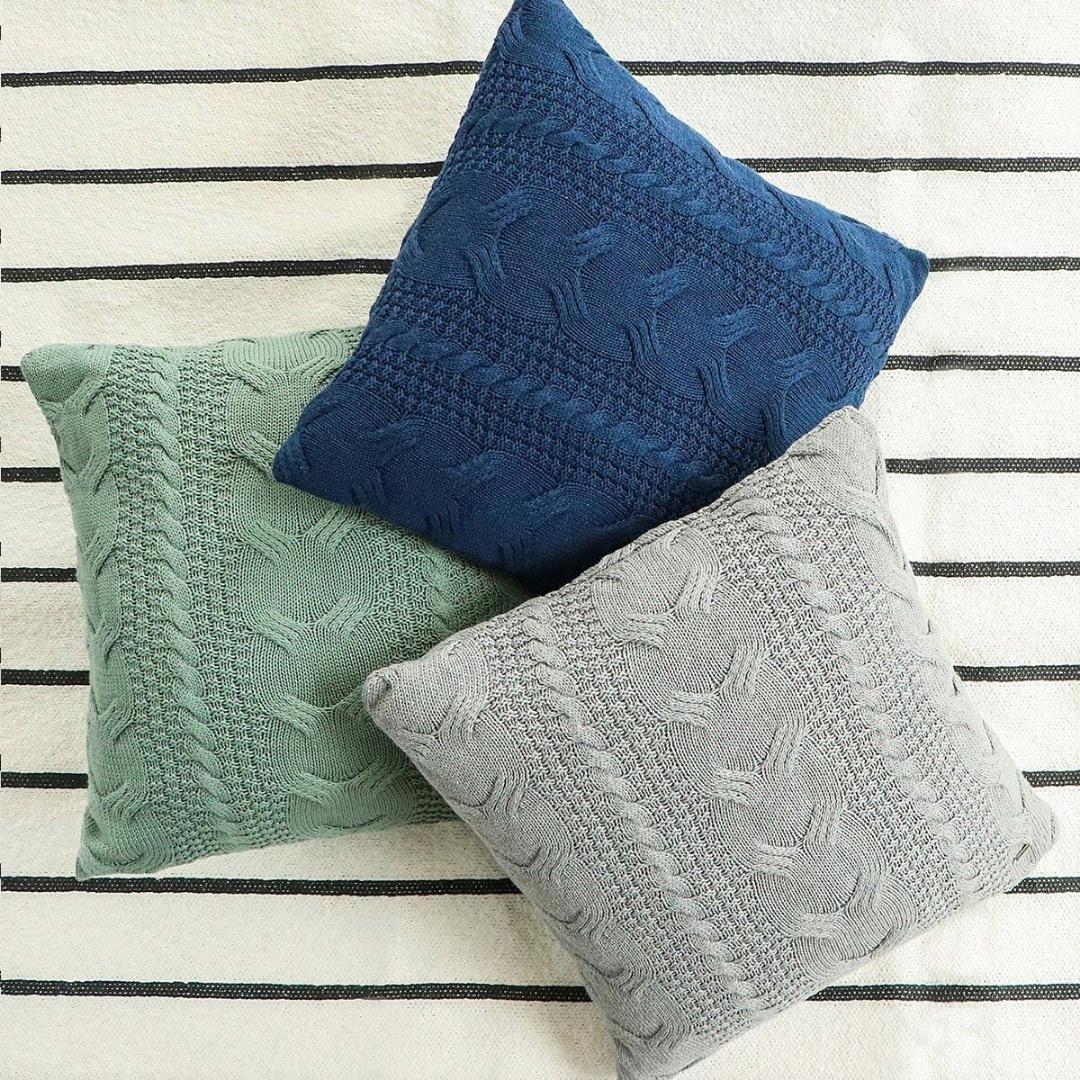 Classical Light Grey Melange Cotton Knitted Decorative Cushion Cover (18 in x 18 in)