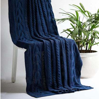 Classical Navy Melange Cotton Knitted Throw Blanket (50 in x 60 in)