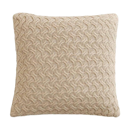 Criss Cross Light Beige Melange Cotton Knitted Decorative Cushion Cover (18 in x 18 in)