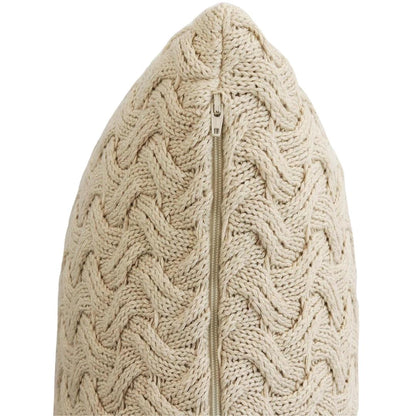 Criss Cross Light Beige Melange Cotton Knitted Decorative Cushion Cover (18 in x 18 in)