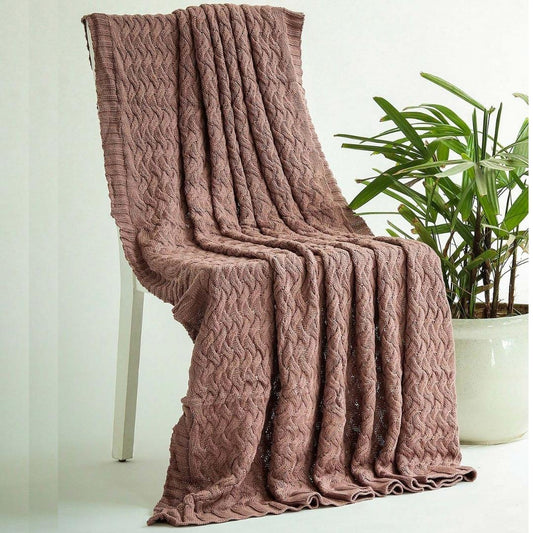 Criss Cross Pewter Cotton Knitted Throw Blanket (50 in x 60 in)