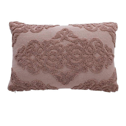 Damask Blush Pink Cotton Knitted Decorative Cushion Cover (16 in x 24 in)