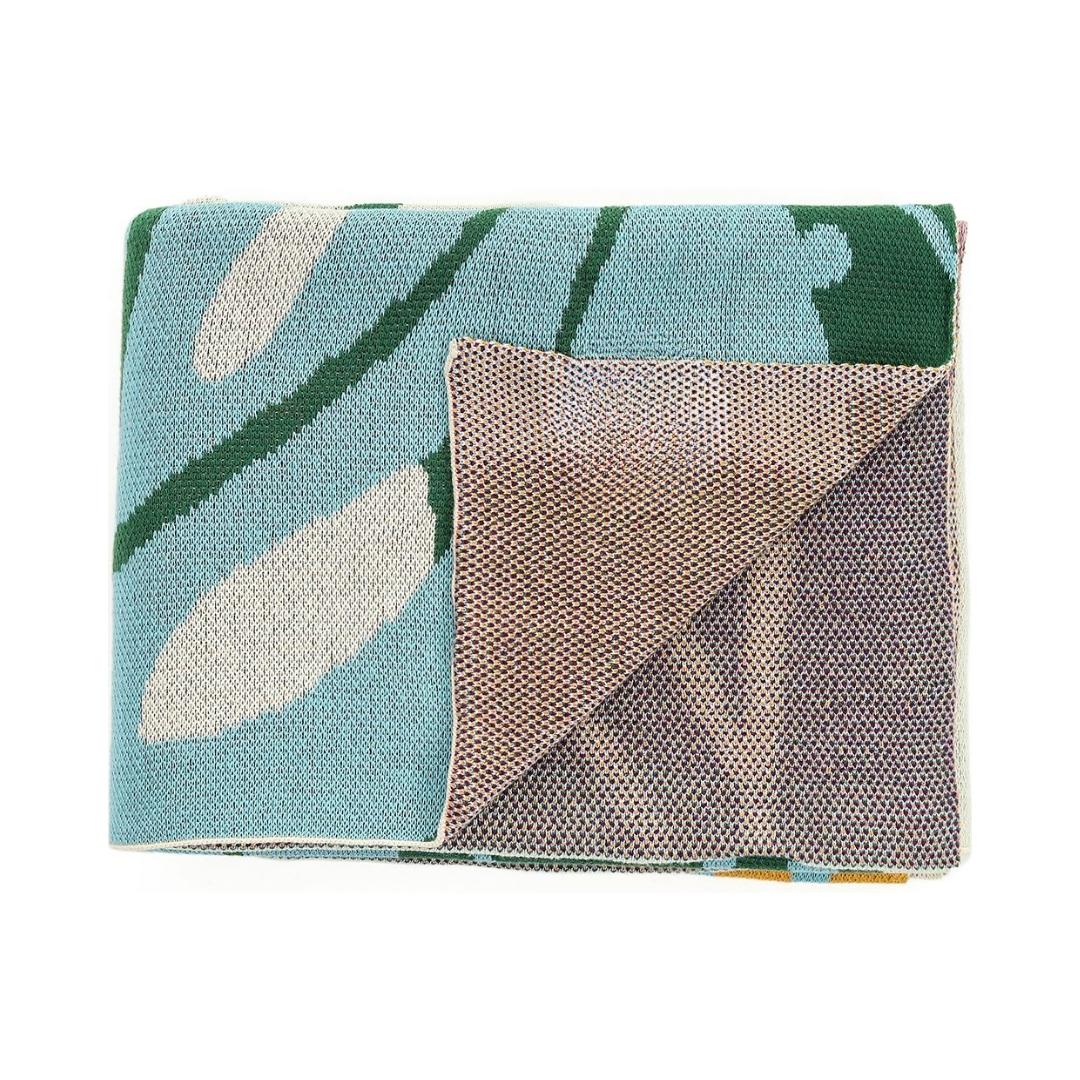 Floral Multi Colour Cotton Knitted Throw Blanket (50 in x 60 in)