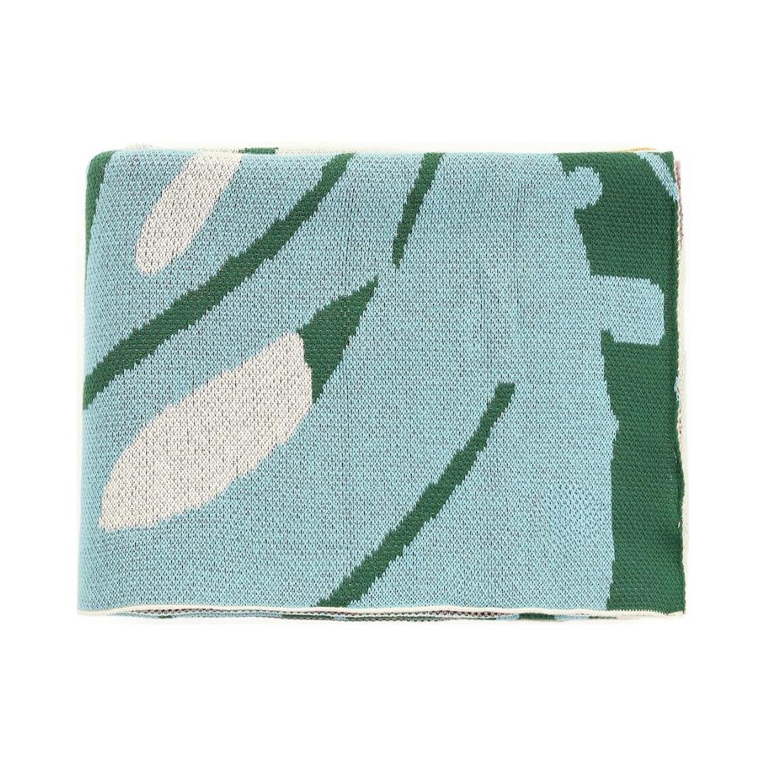 Floral Multi Colour Cotton Knitted Throw Blanket (50 in x 60 in)