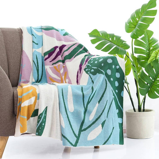 Floral Multi Colour Cotton Knitted Throw Blanket (50 in x 60 in)