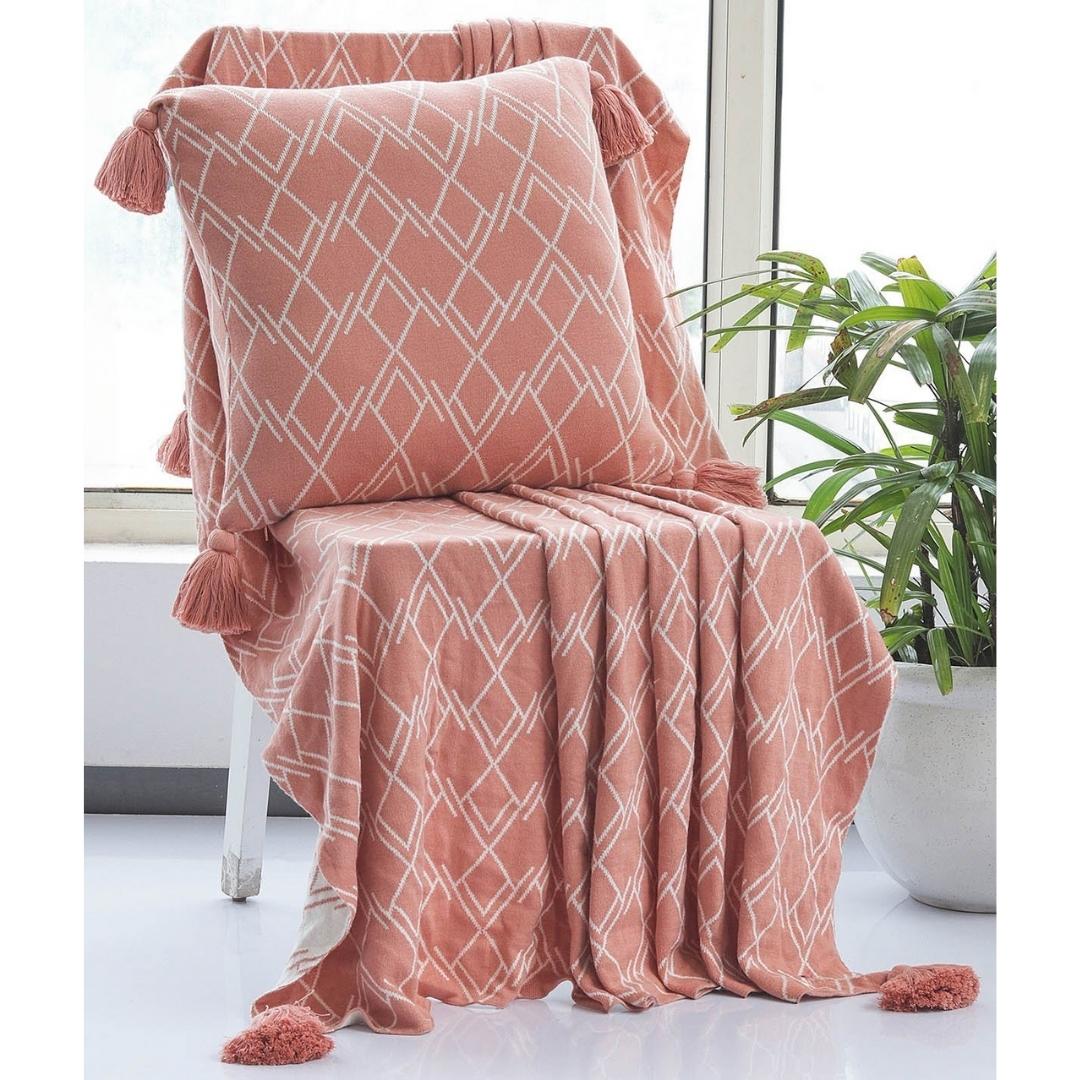 Gianna Dusty Coral & Natural Throw & Cushion Cover Set (18 in x 18 in)