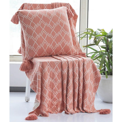 Gianna Dusty Coral & Natural Throw & Cushion Cover Set (18 in x 18 in)