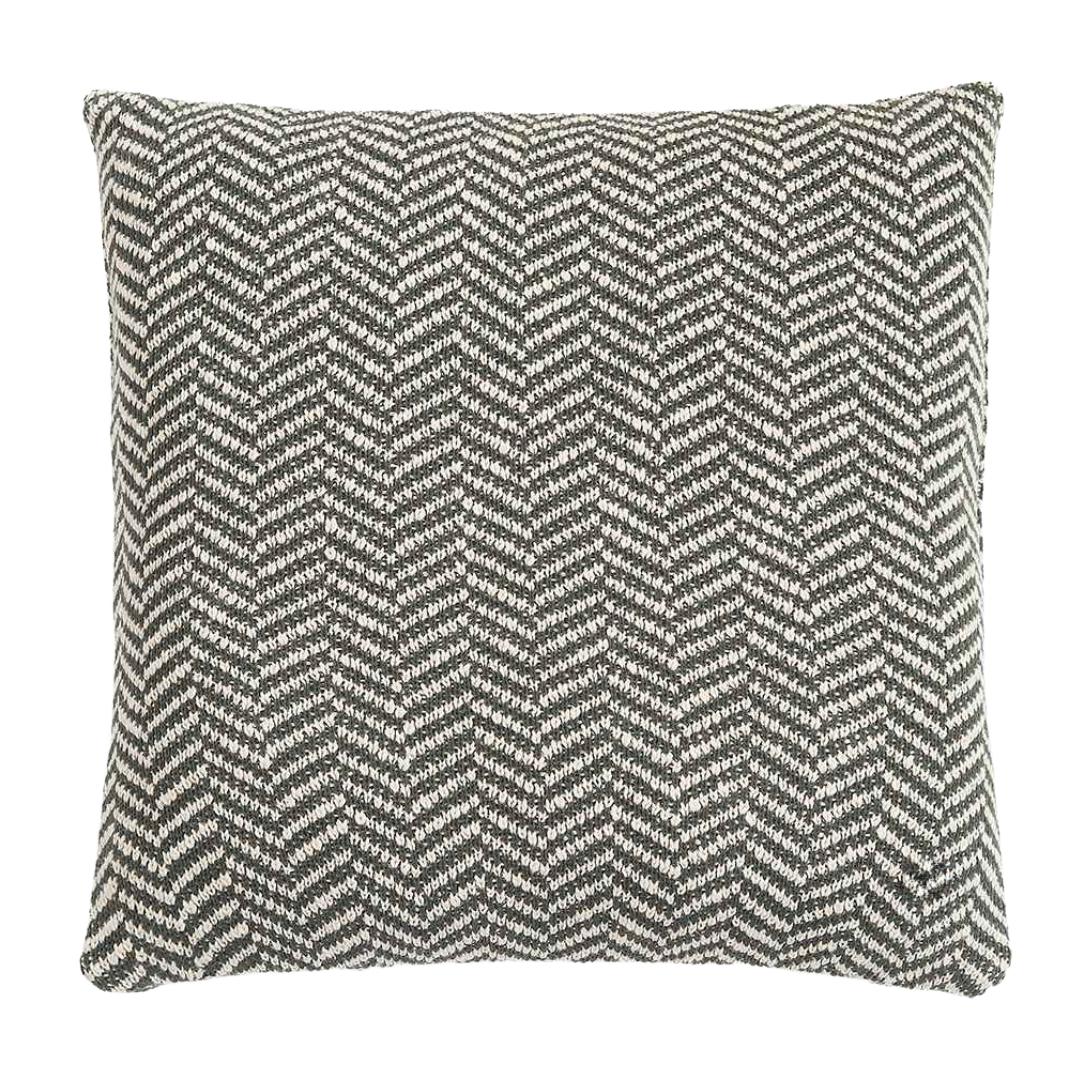 Herringbone Honeydew & Natural Cotton Knitted Decorative Cushion Cover (18 in x 18 in)