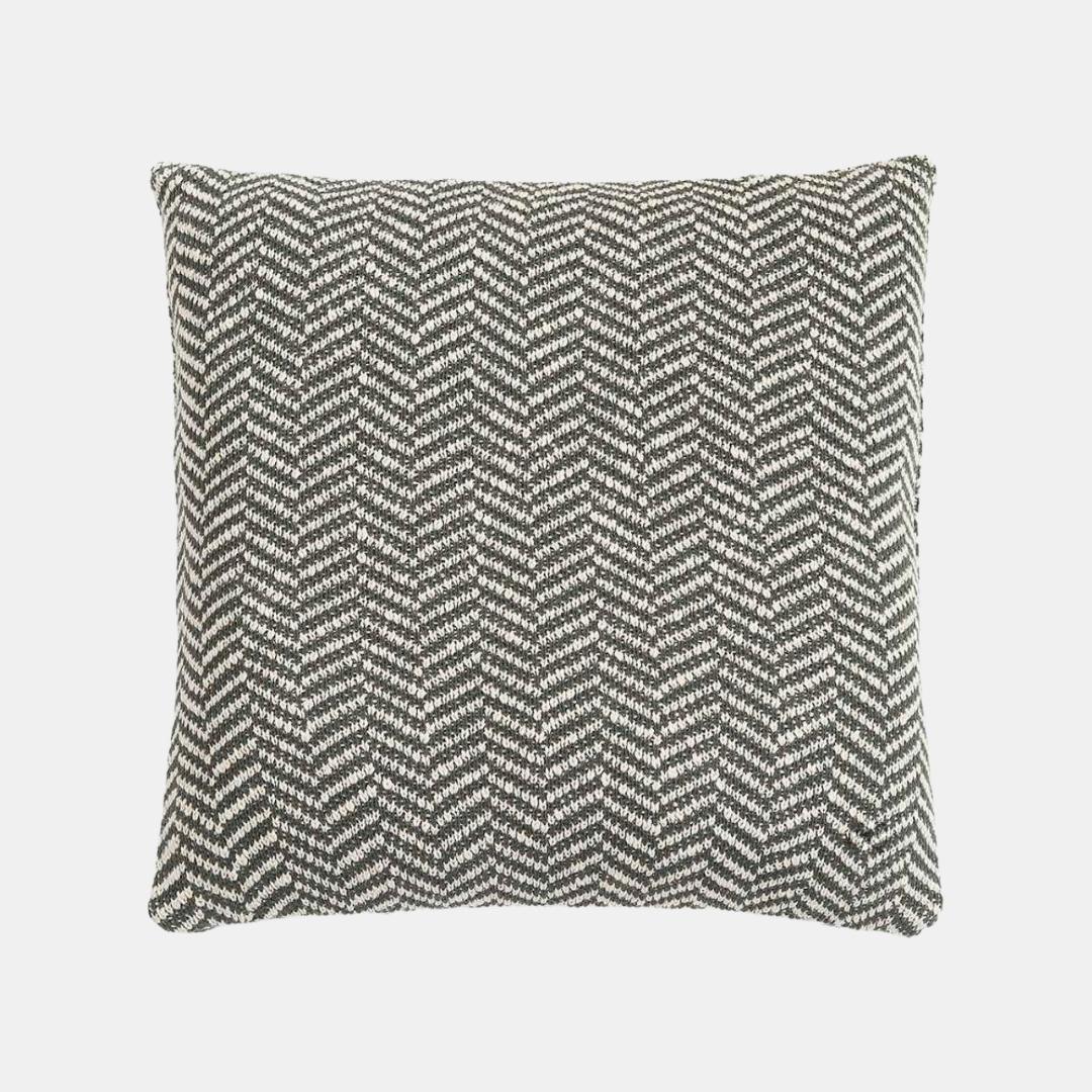 Herringbone Honeydew & Natural Cotton Knitted Decorative Cushion Cover (18 in x 18 in)