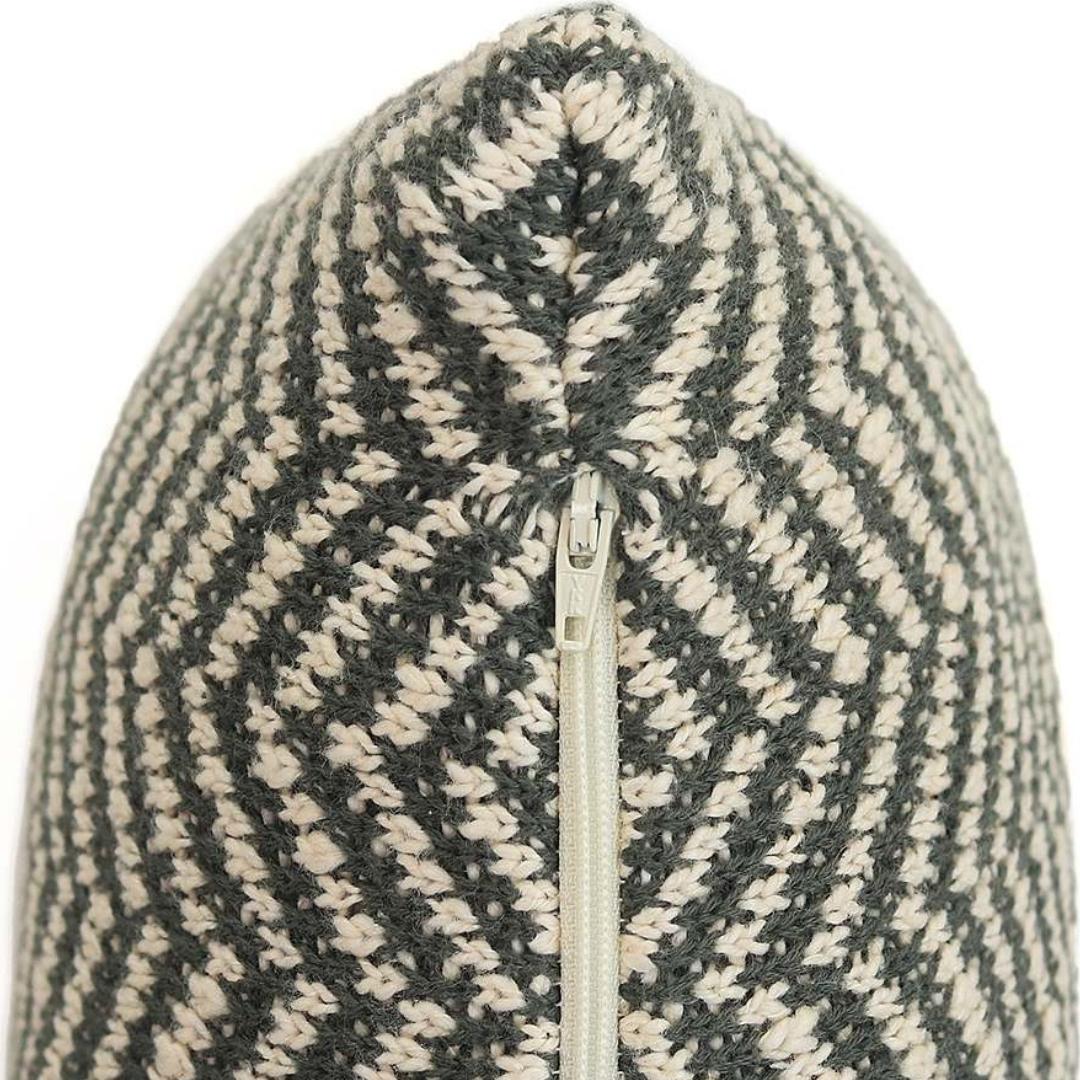 Herringbone Honeydew & Natural Cotton Knitted Decorative Cushion Cover (18 in x 18 in)