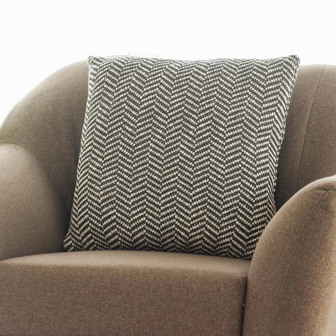 Herringbone Honeydew & Natural Cotton Knitted Decorative Cushion Cover (18 in x 18 in)