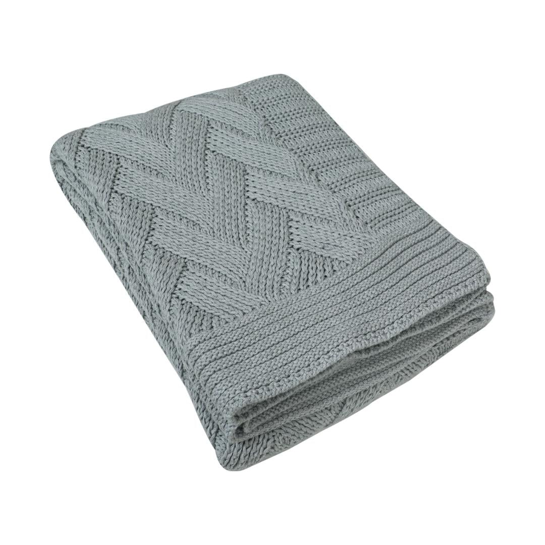 Herringbone Light Grey Cotton Knitted Throw Blanket (50 in x 66 in)