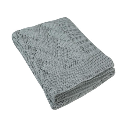 Herringbone Light Grey Cotton Knitted Throw Blanket (50 in x 66 in)