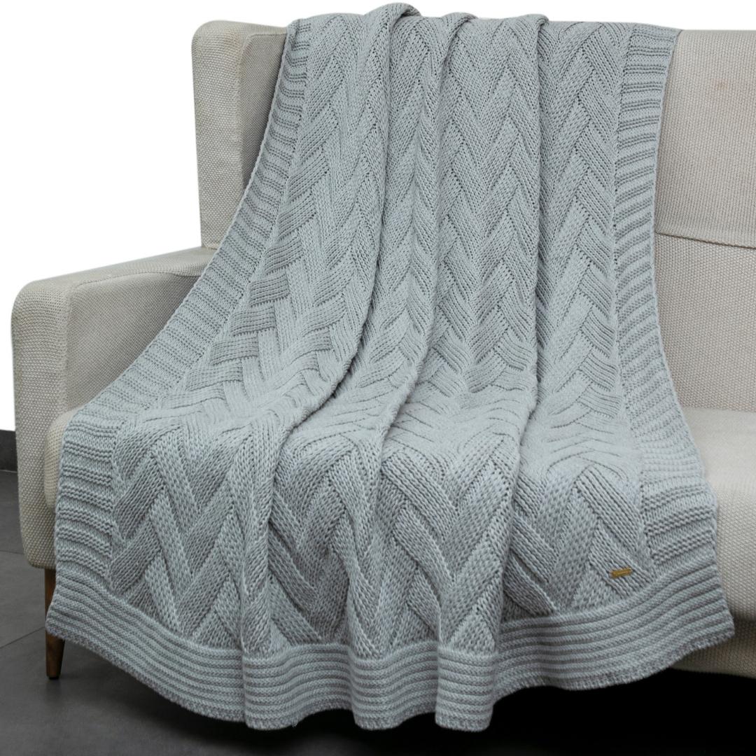 Herringbone Light Grey Cotton Knitted Throw Blanket (50 in x 66 in)