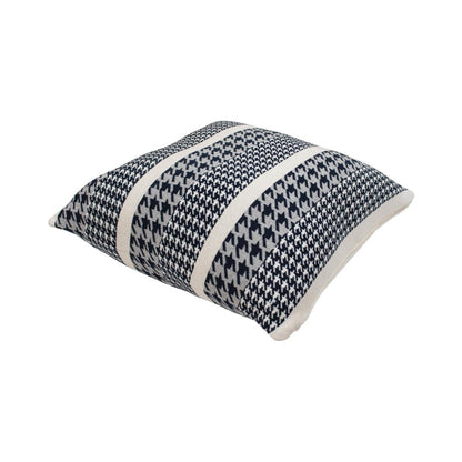 Hounds Tooth Royal Blue & Grey Cotton Knitted Decorative Cushion Cover (20 in x 20 in)