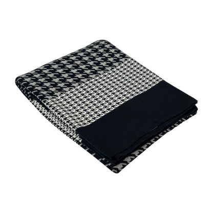 Hounds Tooth Royal Blue & Grey Cotton Knitted Throw Blanket (50 in x 66 in)