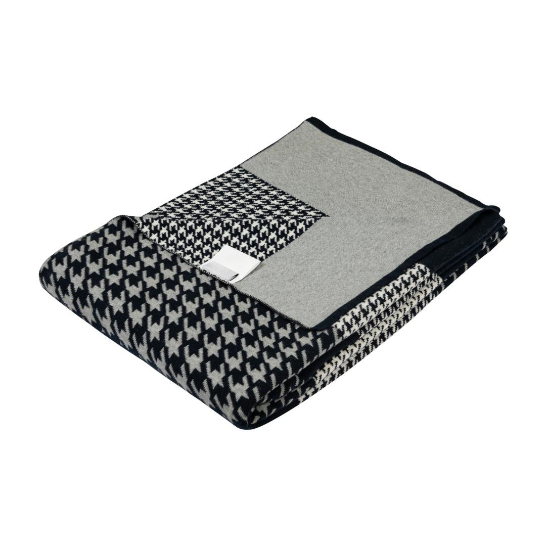 Hounds Tooth Royal Blue & Grey Cotton Knitted Throw Blanket (50 in x 66 in)