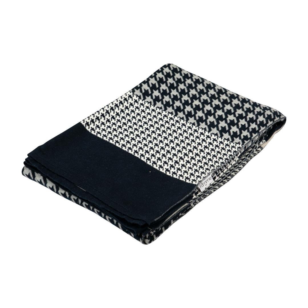 Hounds Tooth Royal Blue & Grey Cotton Knitted Throw Blanket (50 in x 66 in)