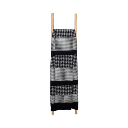 Hounds Tooth Royal Blue & Grey Cotton Knitted Throw Blanket (50 in x 66 in)