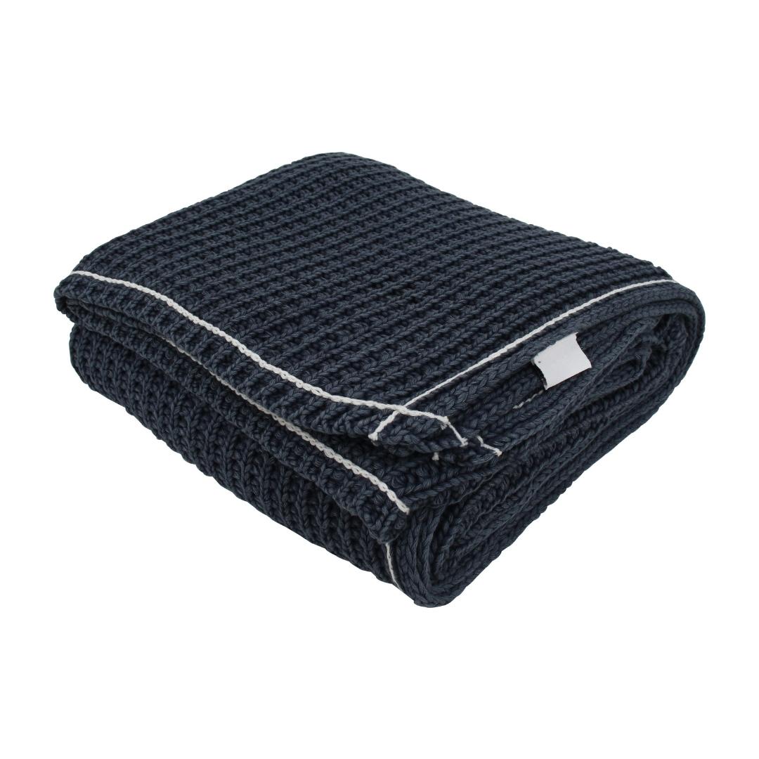 Jersey Blue Cotton Knitted Throw Blanket (50 in x 66 in)
