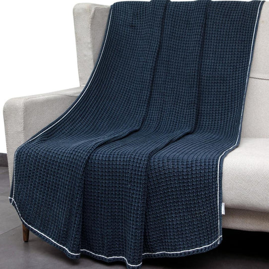 Jersey Blue Cotton Knitted Throw Blanket (50 in x 66 in)