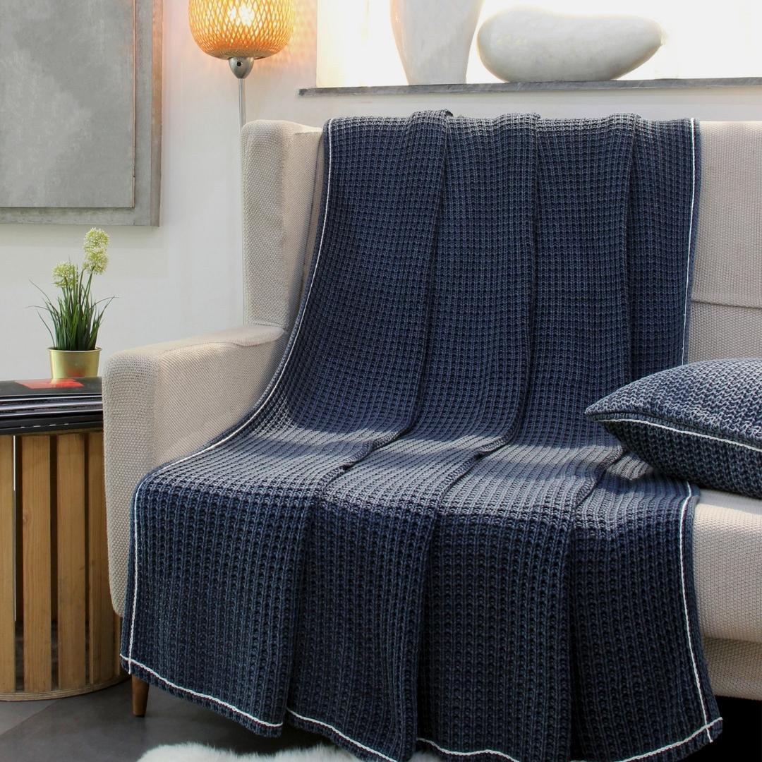 Jersey Blue Cotton Knitted Throw Blanket (50 in x 66 in)