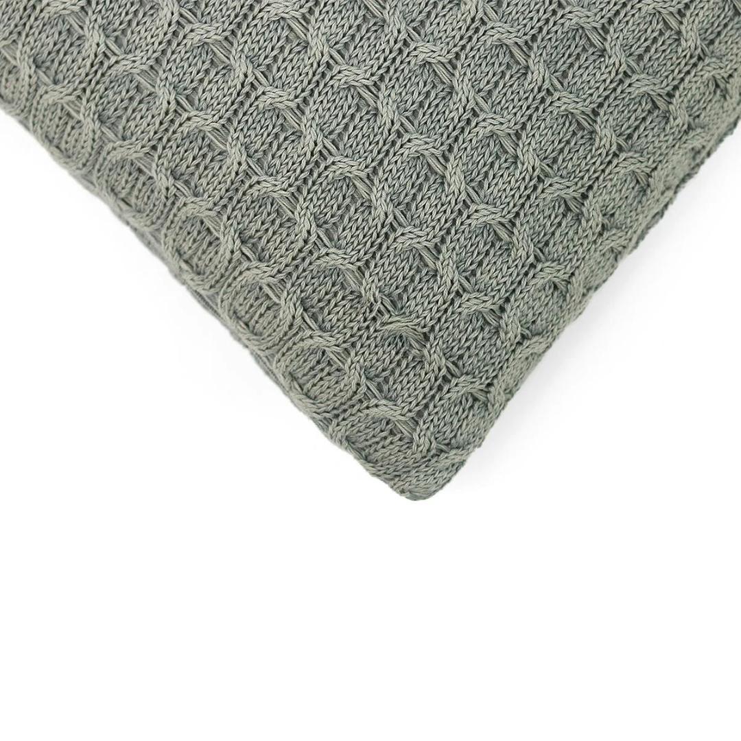 Kelly Knit Medium Grey Cotton Knitted Decorative Cushion Cover (16 in x 16 in)