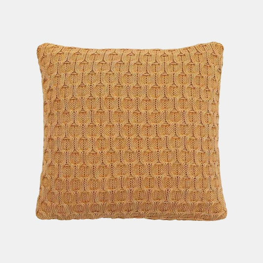 Kelly Knit Mustard Cotton Knitted Decorative Cushion Cover (16 in x 16 in)