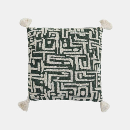 Maze Bermuda Green & Natural Cotton Knitted Decorative Cushion Cover (18 in x 18 in)