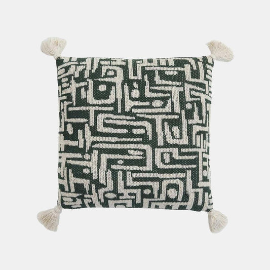 Maze Bermuda Green & Natural Cotton Knitted Decorative Cushion Cover (18 in x 18 in)