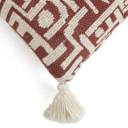 Maze Dark Coffee & Natural Cotton Knitted Decorative Cushion Cover (18 in x 18 in)