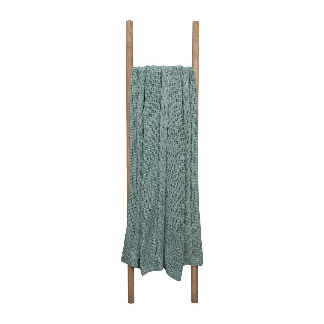 Braided Knit Teal Cotton Knitted Throw Blanket (50 in x 66 in)