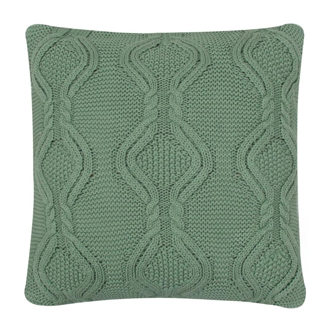 Chunky Classic Light Green Cotton Knitted Decorative Cushion Cover (20 in x 20 in)
