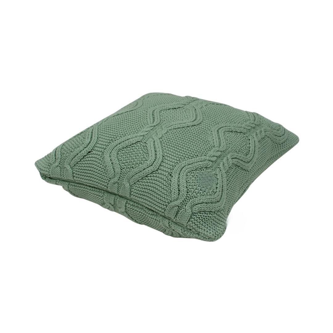 Chunky Classic Light Green Cotton Knitted Decorative Cushion Cover (20 in x 20 in)