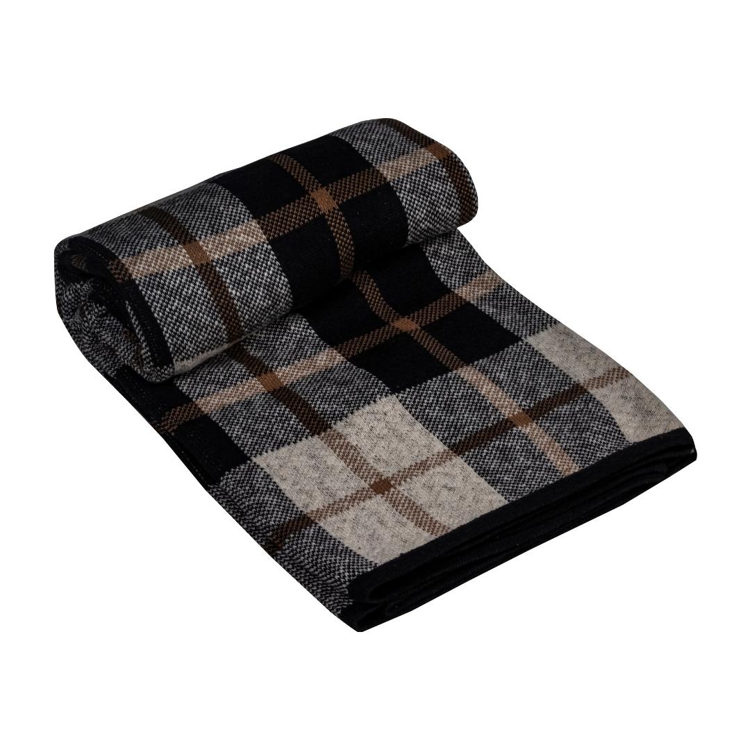 Scottish Blue & Brown Cotton Knitted Throw Blanket (50 in x 66 in)