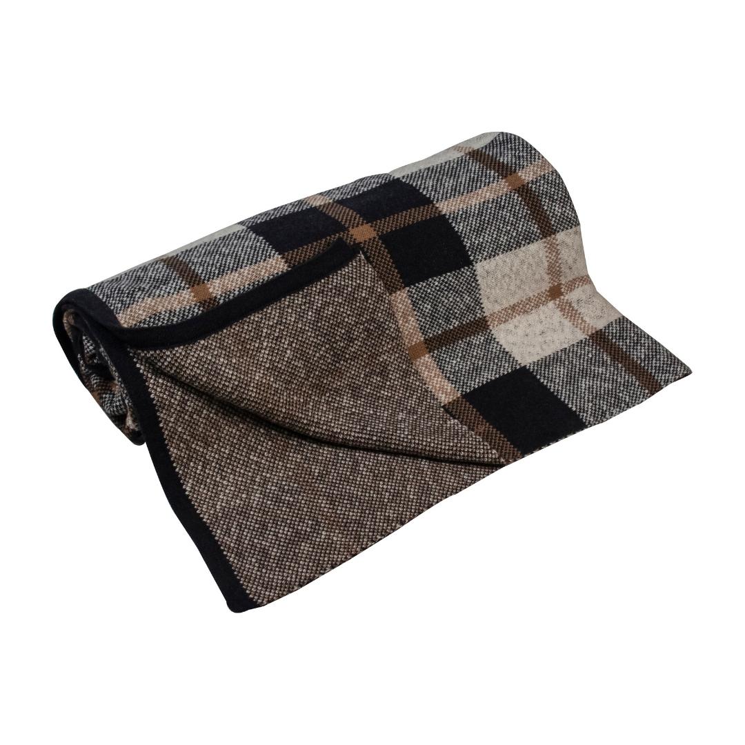 Scottish Blue & Brown Cotton Knitted Throw Blanket (50 in x 66 in)