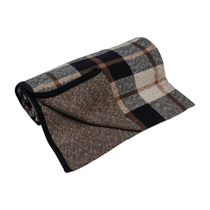 Scottish Blue & Brown Cotton Knitted Throw Blanket (50 in x 66 in)