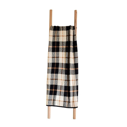 Scottish Blue & Brown Cotton Knitted Throw Blanket (50 in x 66 in)