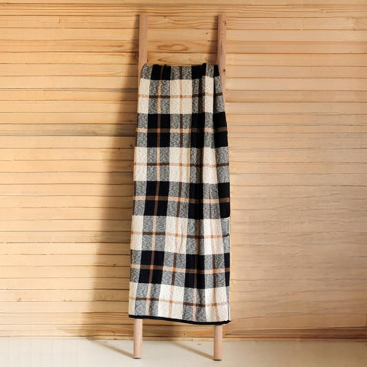 Scottish Blue & Brown Cotton Knitted Throw Blanket (50 in x 66 in)