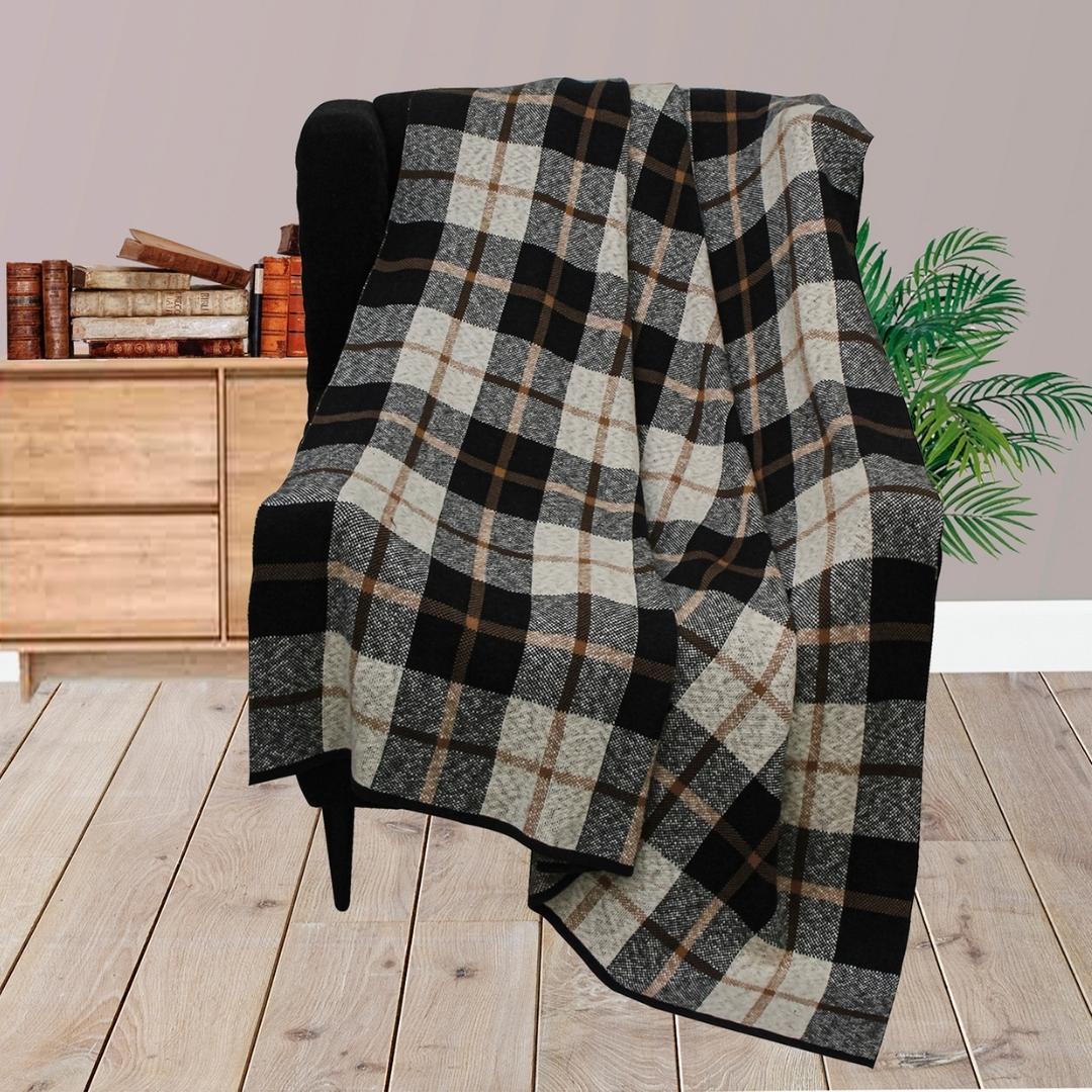 Scottish Blue & Brown Cotton Knitted Throw Blanket (50 in x 66 in)