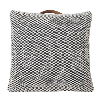 Spiral Black & White Cotton Knitted Floor Cushion Cover (24 in x 24 in)